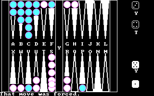 Backgammon IBM PC/Compatibles Screenshot: That move was forced...