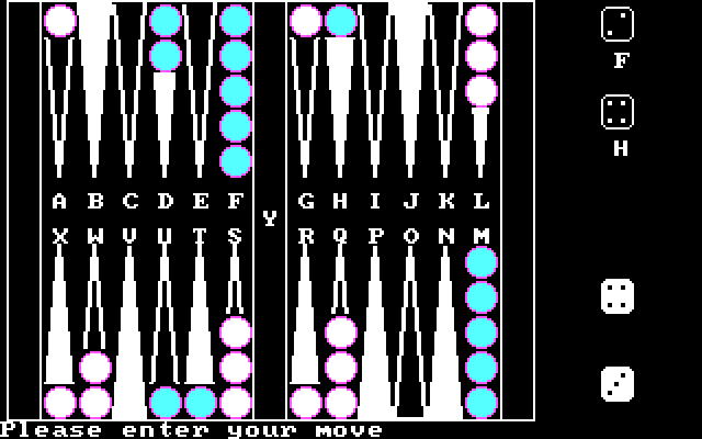 Backgammon IBM PC/Compatibles Screenshot: Enter your move...