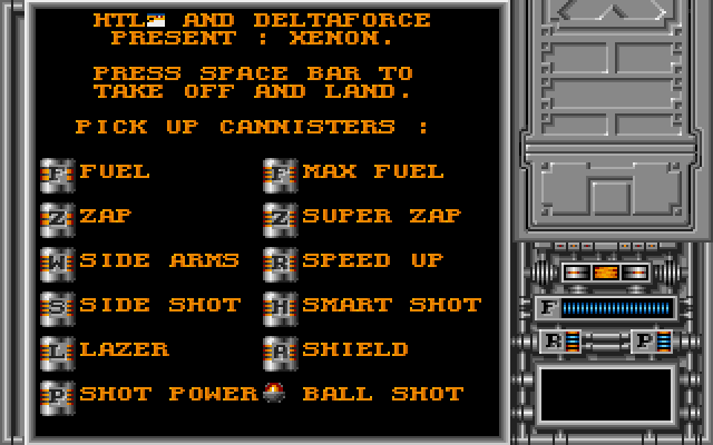 Xenon Amiga Screenshot: Items in the game...