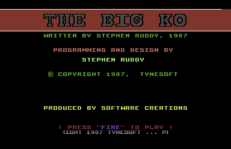 World Cup Soccer Commodore 64 Screenshot: The Big K.O. main menu.