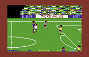 World Cup Soccer for Commodore 64 - The light colored players are the active ones that can be controlled.