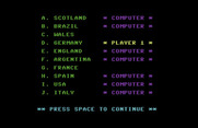World Cup Soccer for Commodore 64 - Setting up the teams.