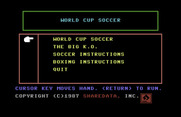 World Cup Soccer for Commodore 64 - Main menu.