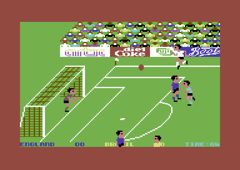 World Cup Soccer Commodore 64 Screenshot: Defending the goal...