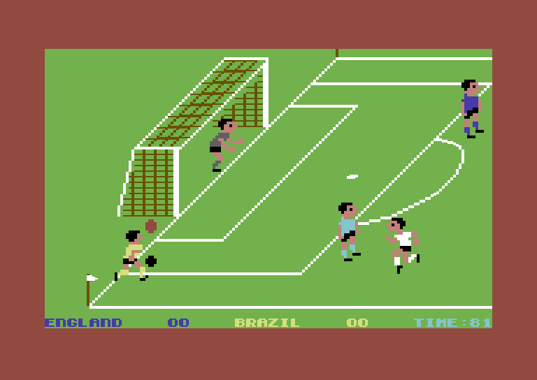World Cup Soccer Commodore 64 Screenshot: Player returns the ball from out of bounds...