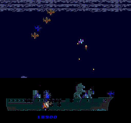 Two Tigers Arcade Screenshot: Attacking another ship...