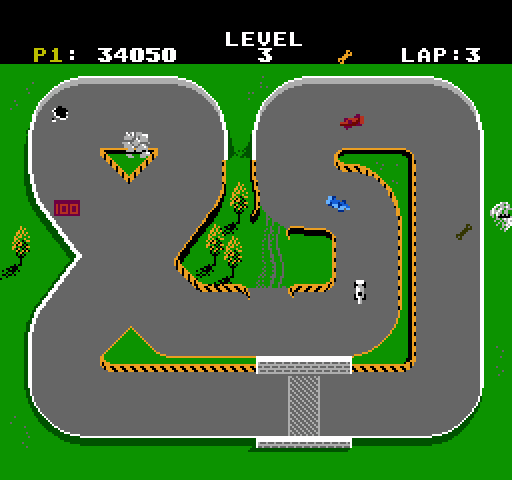 Super Sprint NES / Famicom Screenshot: Crash! I said watch out for that oil...