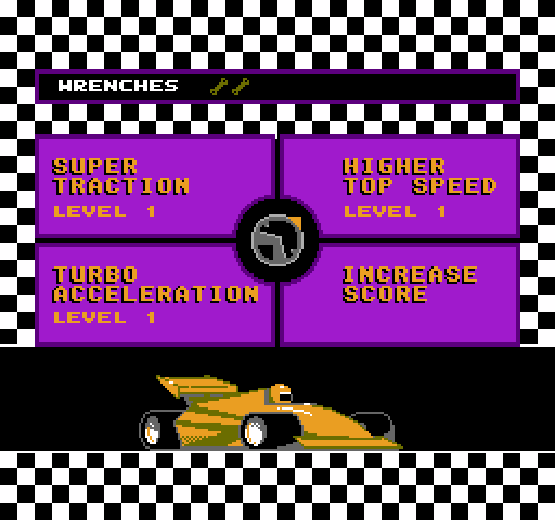 Super Sprint NES / Famicom Screenshot: Time to select some car upgrades...