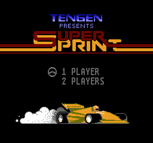 Super Sprint NES / Famicom Screenshot: Select one or two player game.
