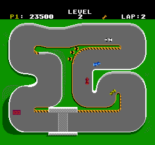 Super Sprint NES / Famicom Screenshot: The tracks become more complicated with more sharp turns as the game progresses.