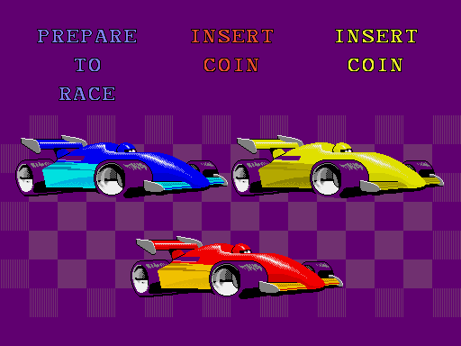 Super Sprint Arcade Screenshot: Game over; but I can continue with another quarter, so prepare to race!