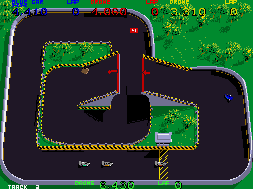 Super Sprint Arcade Screenshot: Attempting the bridge again...