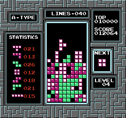 Tetris NES / Famicom Screenshot: I'm getting very low on open space!