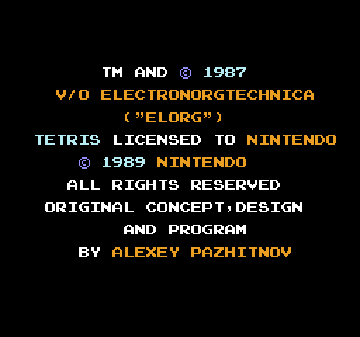 Tetris NES / Famicom Screenshot: Copyright screen.