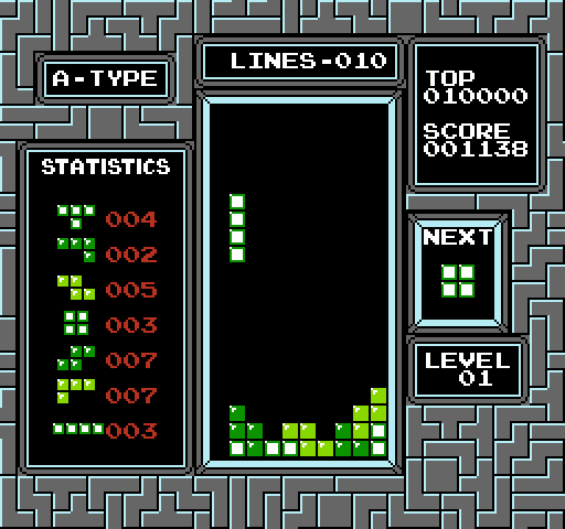Tetris NES / Famicom Screenshot: These tall, straight pieces are usually useful!