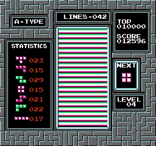 Tetris NES / Famicom Screenshot: Game over.