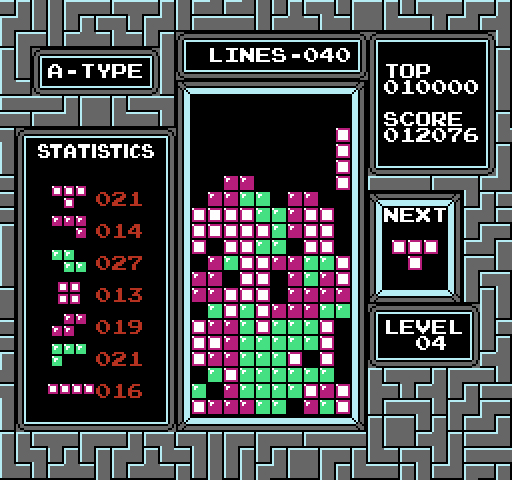 Tetris NES / Famicom Screenshot: This tall piece will clear a few lines for me...