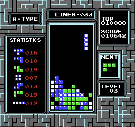 Tetris NES / Famicom Screenshot: On to level three...