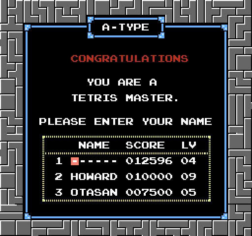 Tetris NES / Famicom Screenshot: A new high score!