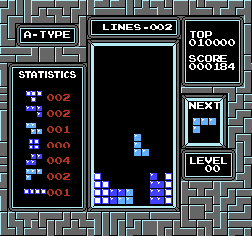 Tetris NES / Famicom Screenshot: A tile falls into place...