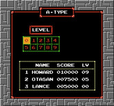Tetris for NES / Famicom - Select a skill level.