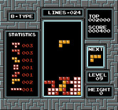 Tetris for NES / Famicom - Game B; on level 9, the pieces fall very fast!