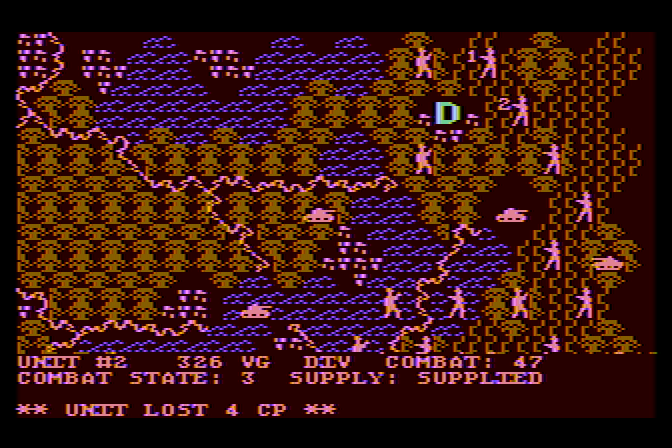 Battle of the Bulge: Tigers in the Snow, The Atari 8-bit Screenshot: Unit lost 4 CP...