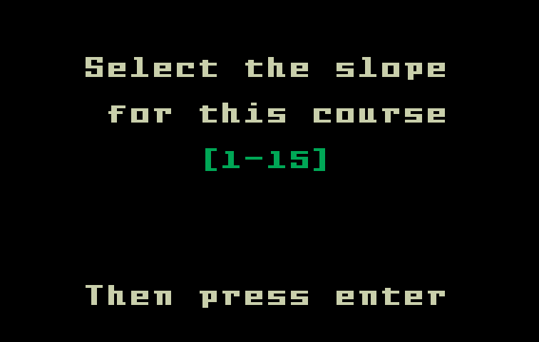 Mountain Madness: Super Pro Skiing Intellivision Screenshot: Select the slope for this course.