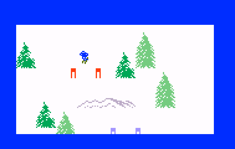 Mountain Madness: Super Pro Skiing Intellivision Screenshot: The flags are much closer together in this variation.