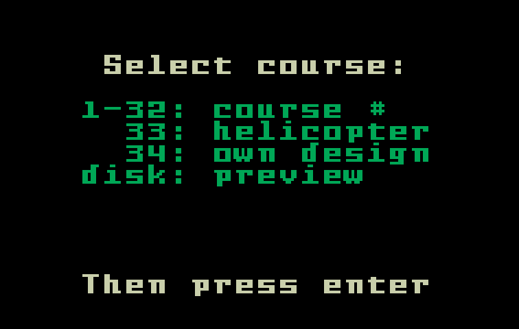 Mountain Madness: Super Pro Skiing Intellivision Screenshot: Select a course.