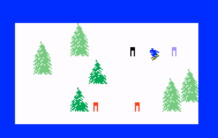 Mountain Madness: Super Pro Skiing Intellivision Screenshot: Made it through this gate!
