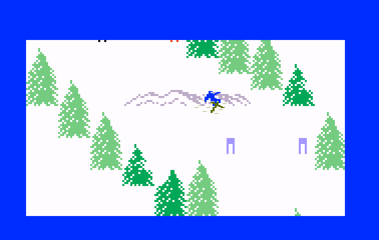 Mountain Madness: Super Pro Skiing Intellivision Screenshot: Oops, I crashed on this hill...