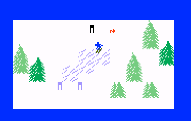 Mountain Madness: Super Pro Skiing Intellivision Screenshot: Skiing over some ice...