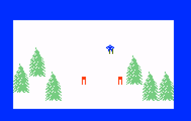Mountain Madness: Super Pro Skiing Intellivision Screenshot: The first set of flags...