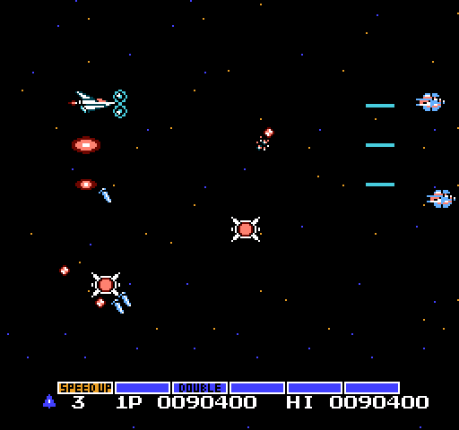 Gradius NES / Famicom Screenshot: Each level starts with an opportunity to pick up a few weapon upgrades.
