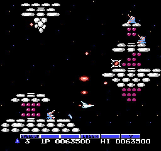Gradius NES / Famicom Screenshot: You can shoot through the purple blocks or just avoid them.