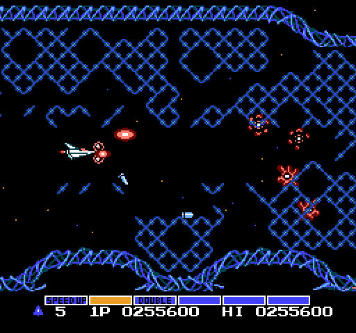 Gradius NES / Famicom Screenshot: In some spots you need to shoot quick before you crash into the walls!