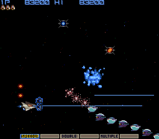 Gradius Arcade Screenshot: Some larger enemies begin to appear...