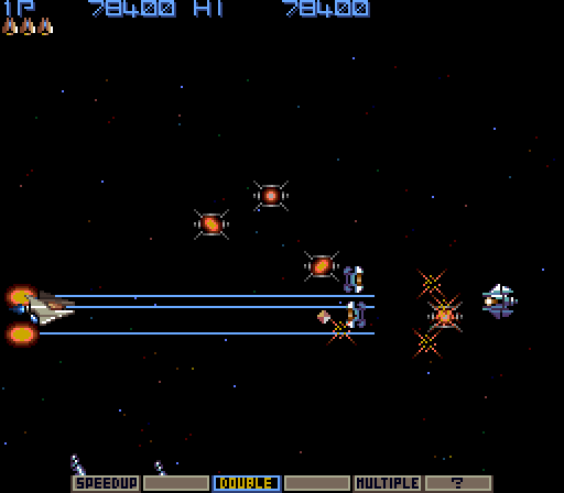 Gradius Arcade Screenshot: Each level begins with a chance to pick up a few power ups...