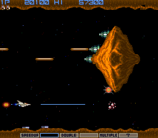 Gradius Arcade Screenshot: Avoid those giant lasers!