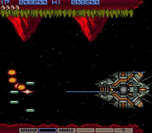 Gradius Arcade Screenshot: Blasted to smithereens by the end of level boss.