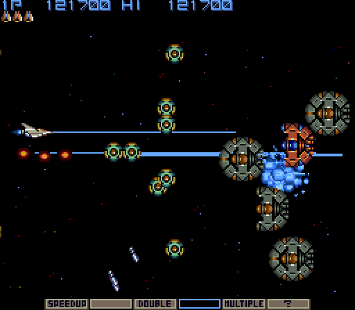 Gradius Arcade Screenshot: A rapid attack at the end of the level!