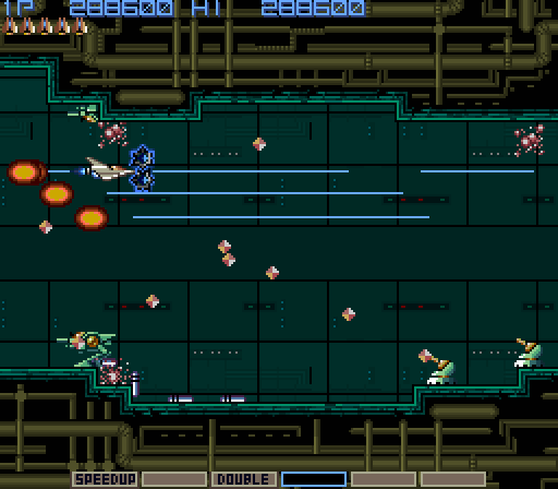 Gradius Arcade Screenshot: Entering the fortress on stage 7...