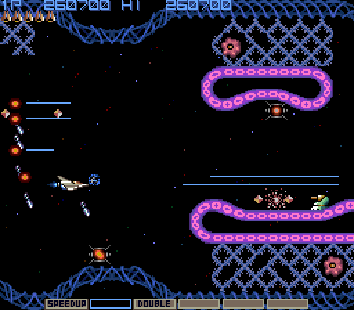 Gradius Arcade Screenshot: Nearing the end of the stage...