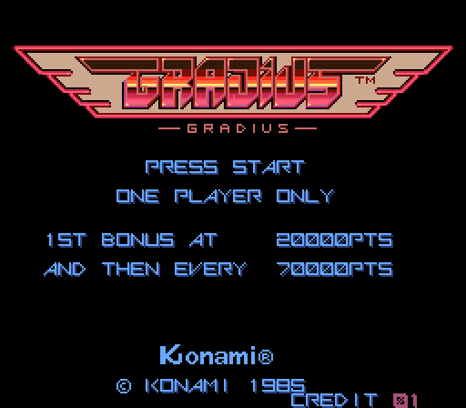 Gradius Arcade Screenshot: Title screen (Bubble System version).