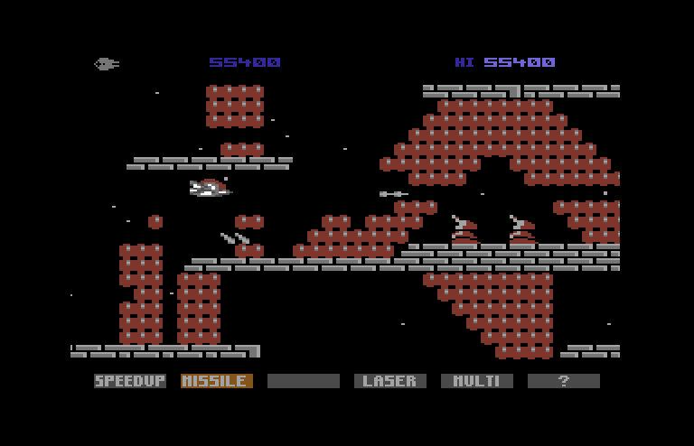 Gradius Commodore 64 Screenshot: You'll need to blast a path through this stage.