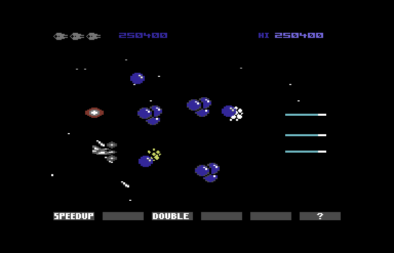Gradius Commodore 64 Screenshot: Avoid all of the bubbles appearing at the end of this stage.