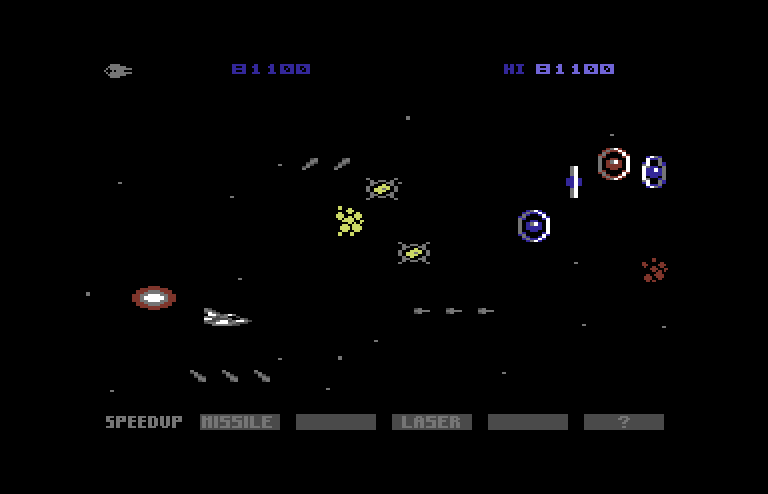 Gradius Commodore 64 Screenshot: Each stage begins with an opportunity to earn some power-ups.
