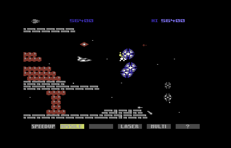 Gradius Commodore 64 Screenshot: Enemies appear fast!