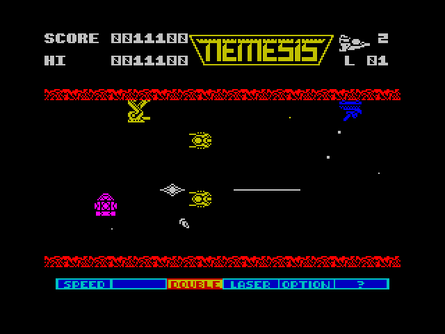 Gradius ZX Spectrum Screenshot: I've been hit!
